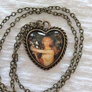 Handmade Art Necklace Glass Heart-shaped Frame Fairy Faerie Fae
